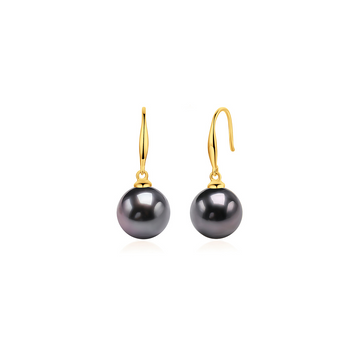 18k Gold Tahitian Black Pearl Muse Earrings