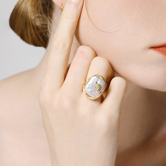 Freshwater Baroque Square Pearl Insect Ring