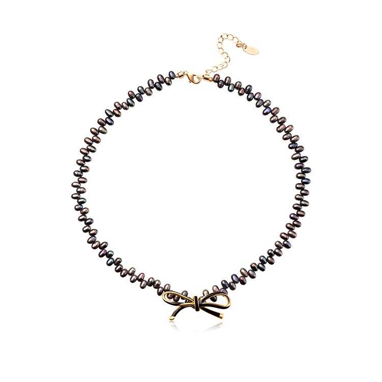 Freshwater Black Baroque Pearl Bow Necklace
