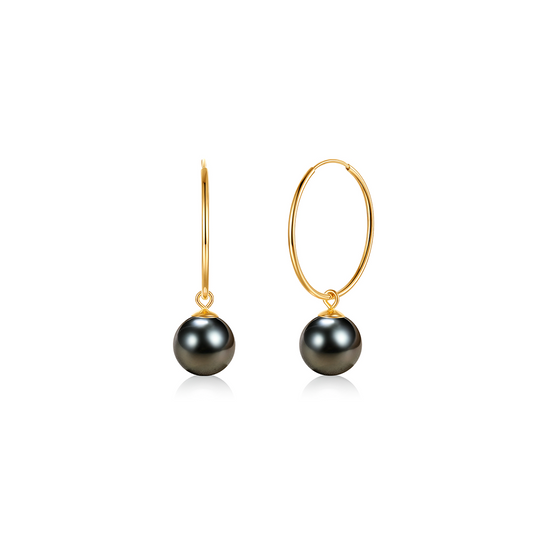 18K Gold 8-9mm Tahitian Black Pearl Moonlight Earrings